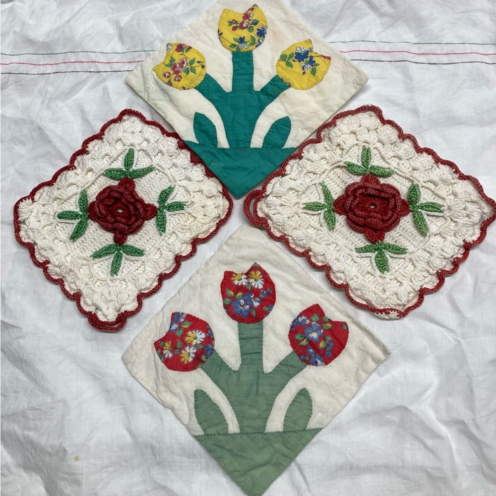 Set of 7 - Vintage Crochet, Terrycloth, Quilted and Appliqué Pot Holders